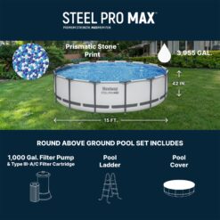 Bestway Steel Pro MAX 15ft x 42 in Round Above Ground Swimming Pool with Pump and Cover