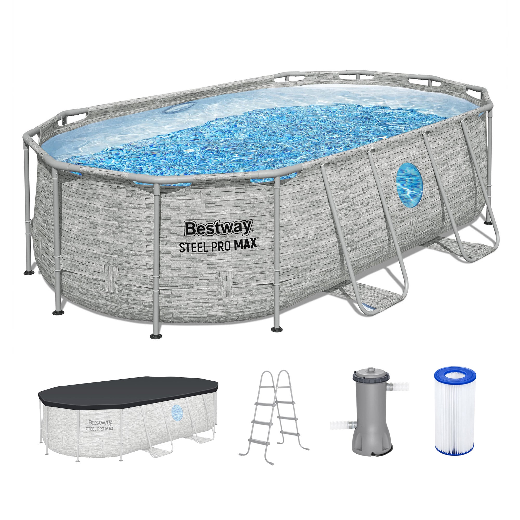 Bestway Power Steel Swim Vista 14ft x 8ft2in x 39.5in Above Ground Swimming Pool Set