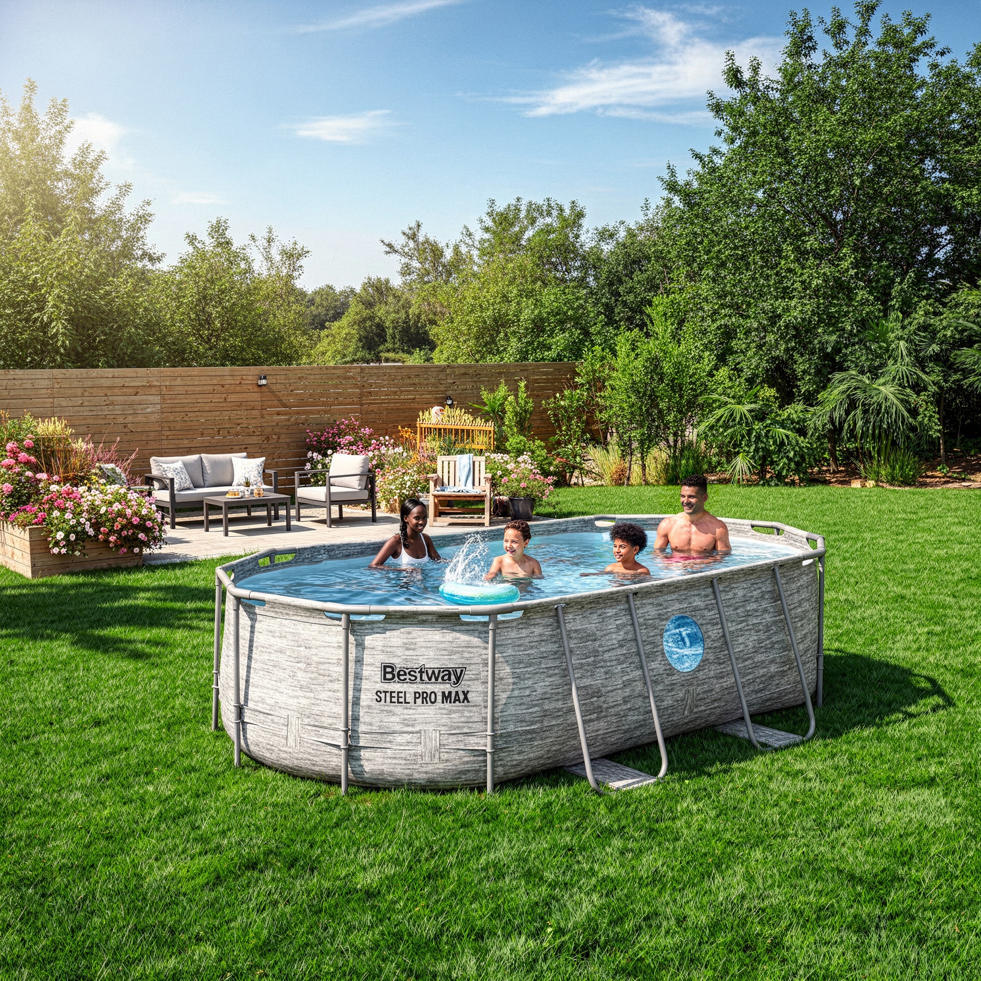 Bestway Power Steel Swim Vista 14ft x 8ft2in x 39.5in Above Ground Swimming Pool Set