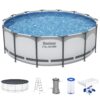 Bestway Multicolor LED Waterfall and 14 Feetx48 Inches Round Above Ground Swimming Pool Set