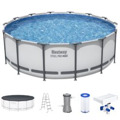 Bestway Multicolor LED Waterfall and 14 Feetx48 Inches Round Above Ground Swimming Pool Set