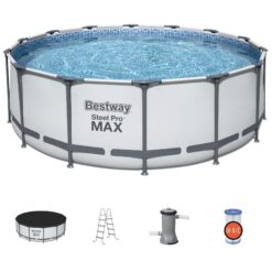 Bestway Multicolor LED Waterfall and 14 Feetx48 Inches Round Above Ground Swimming Pool Set