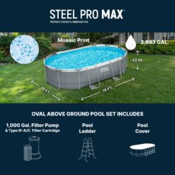 Bestway Power Steel 16ft x 10ft x 42in Rectangular Above Ground Swimming Pool Set