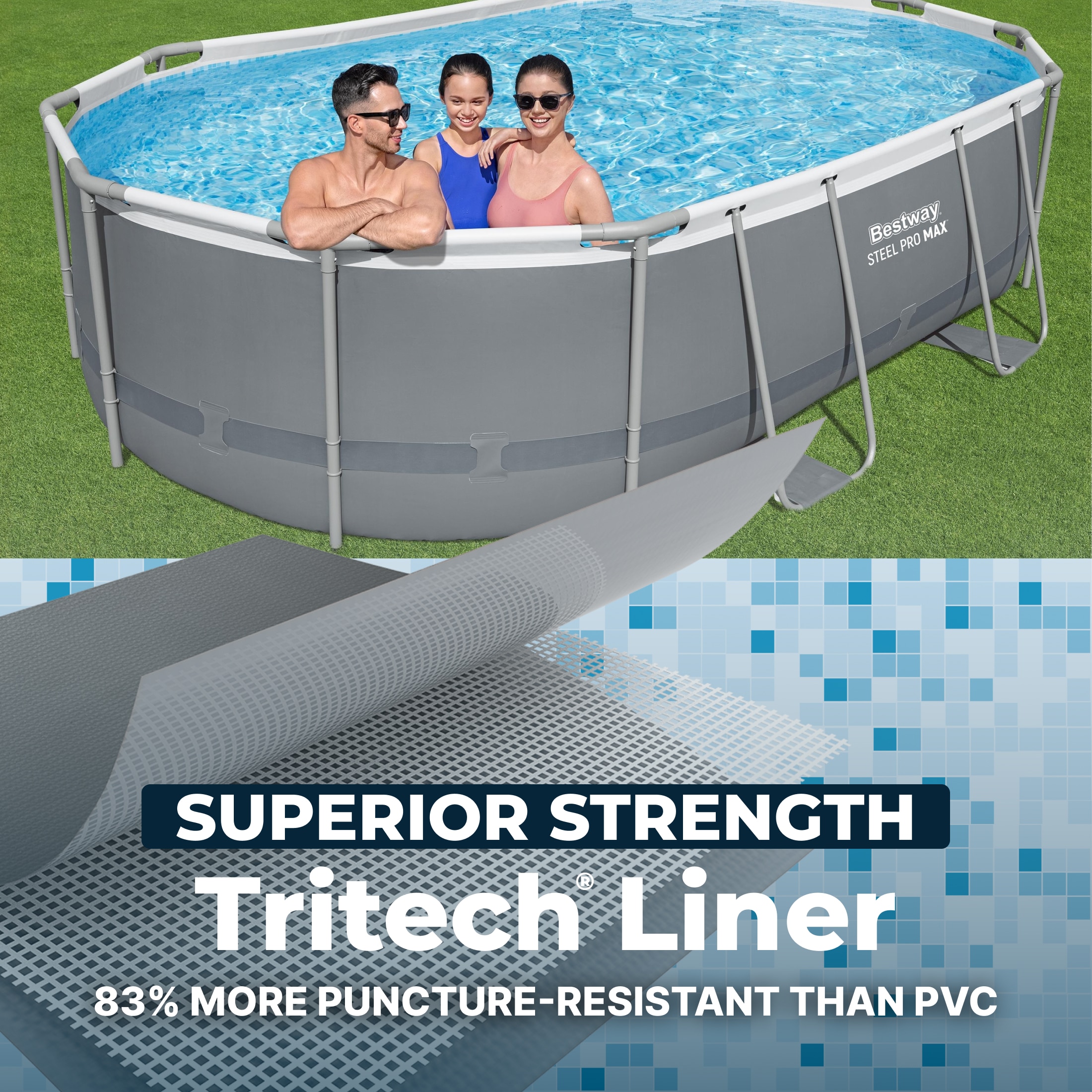 Bestway Power Steel 16ft x 10ft x 42in Rectangular Above Ground Swimming Pool Set