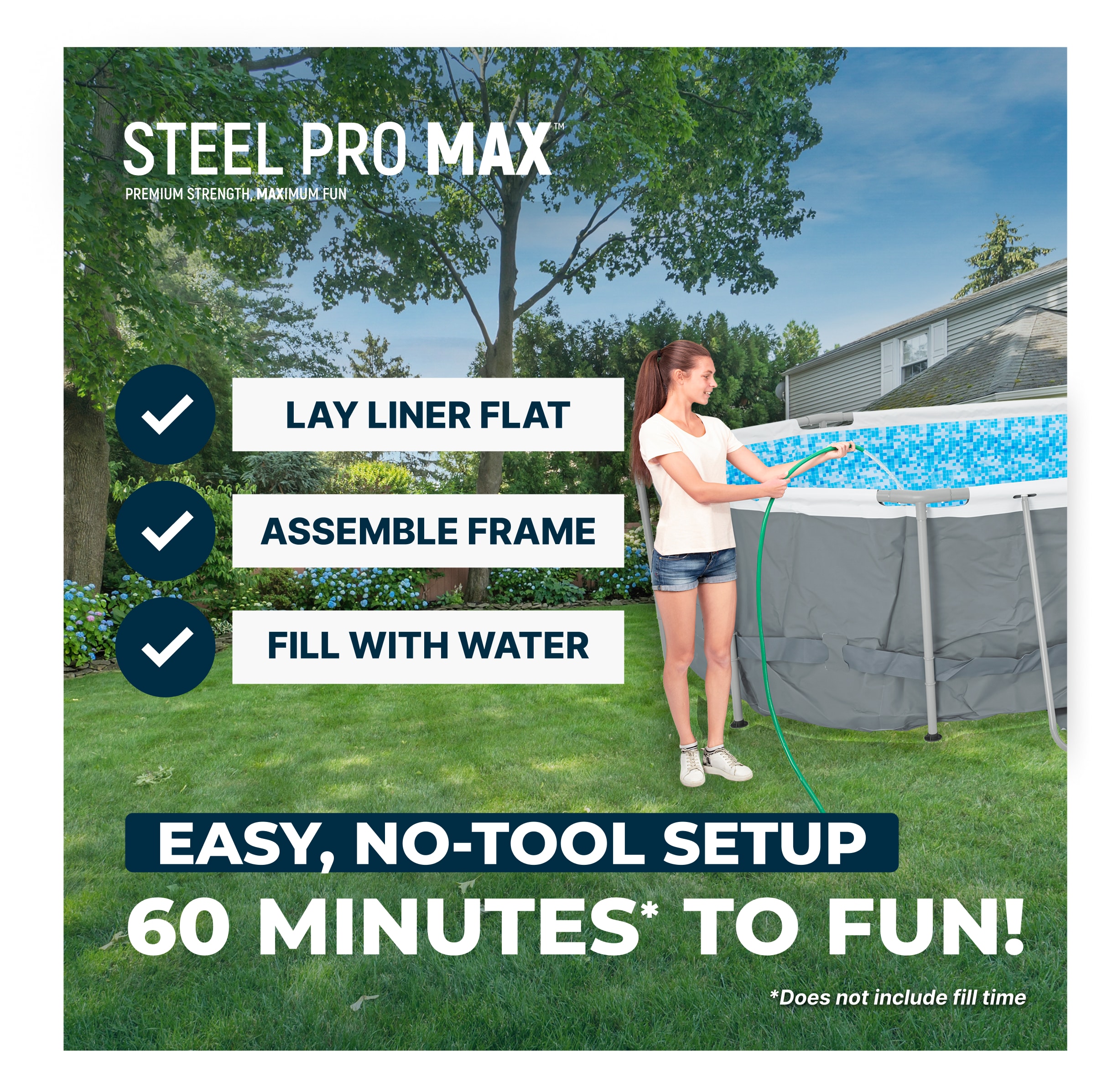 Bestway Power Steel 16ft x 10ft x 42in Rectangular Above Ground Swimming Pool Set