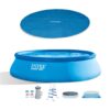 Intex 15-ft x 15-ft x 42-in Inflatable top ring Round Above-Ground Pool with Filter Pump with Ground Cloth with Pool Cover with Ladder