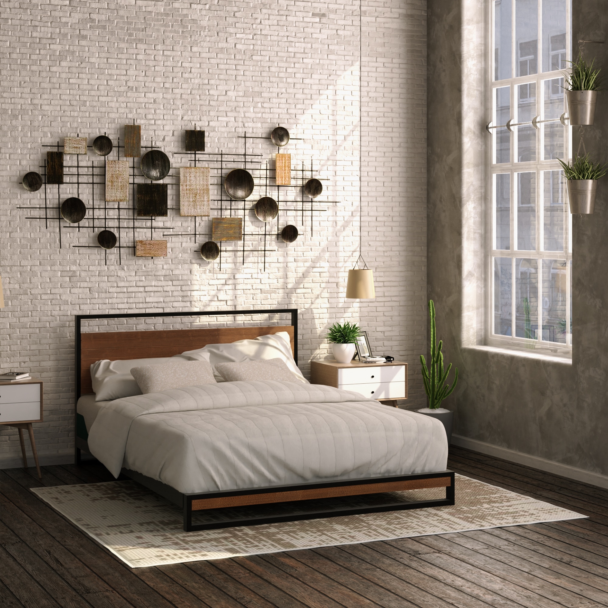 Zinus Queen Chestnut Brown Metal Platform Bed with Headboard