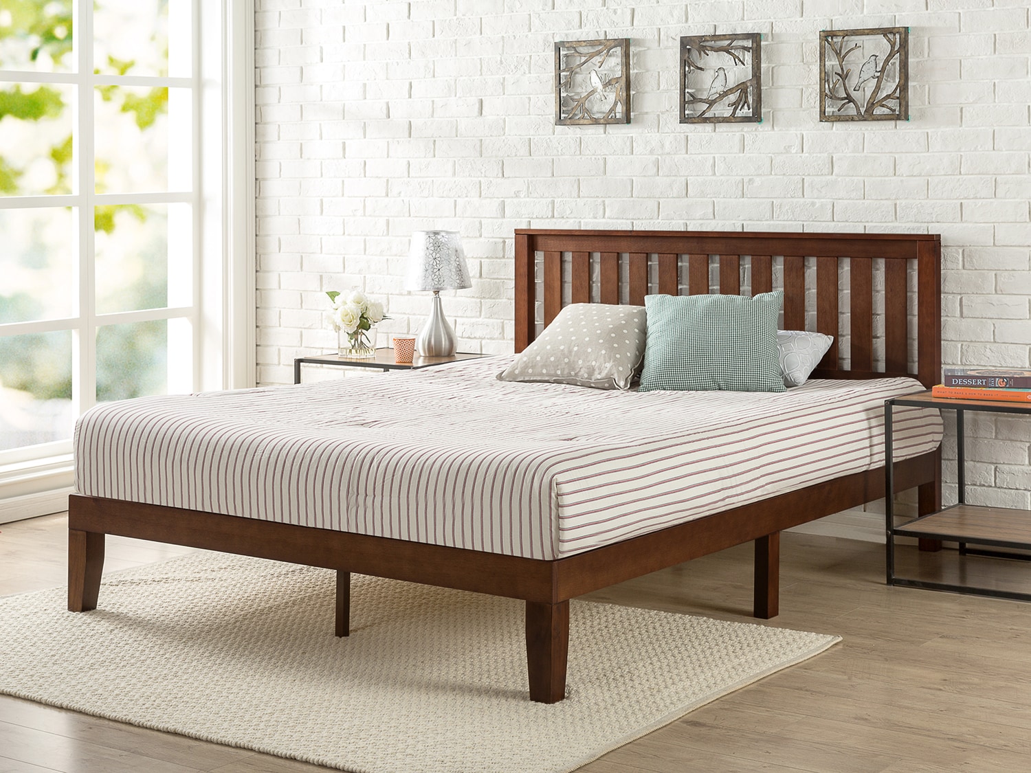 Zinus King Antique Espresso Wood Platform Bed with Headboard