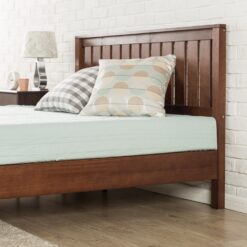 Zinus Queen Antique Espresso Wood Platform Bed with Headboard