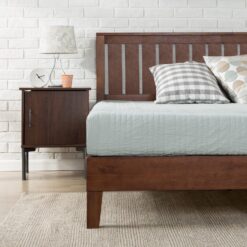 Zinus Full Antique Espresso Wood Platform Bed with Headboard
