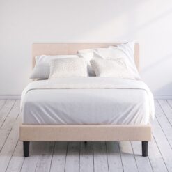 Zinus Queen Beige Metal Tufted Platform Bed with Headboard