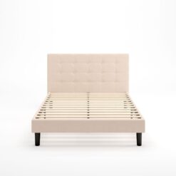 Zinus Queen Beige Metal Tufted Platform Bed with Headboard