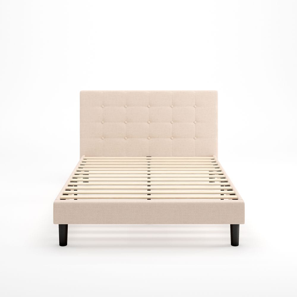 Zinus Queen Beige Metal Tufted Platform Bed with Headboard
