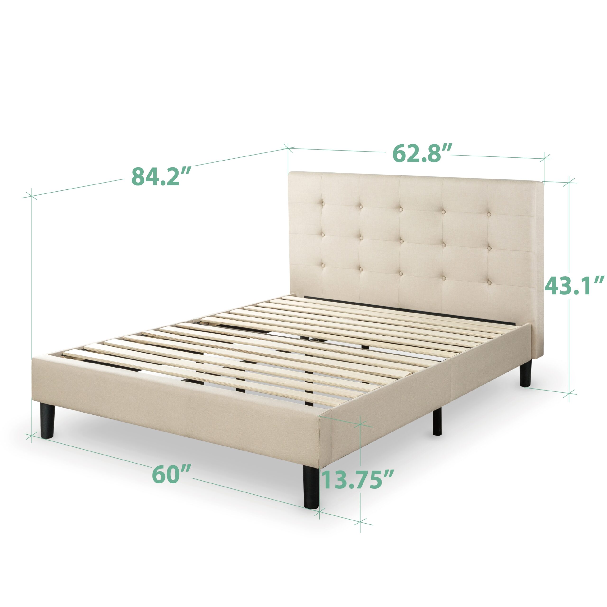 Zinus Queen Beige Metal Tufted Platform Bed with Headboard