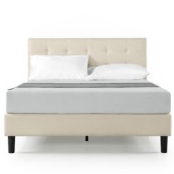 Zinus Queen Beige Metal Tufted Platform Bed with Headboard