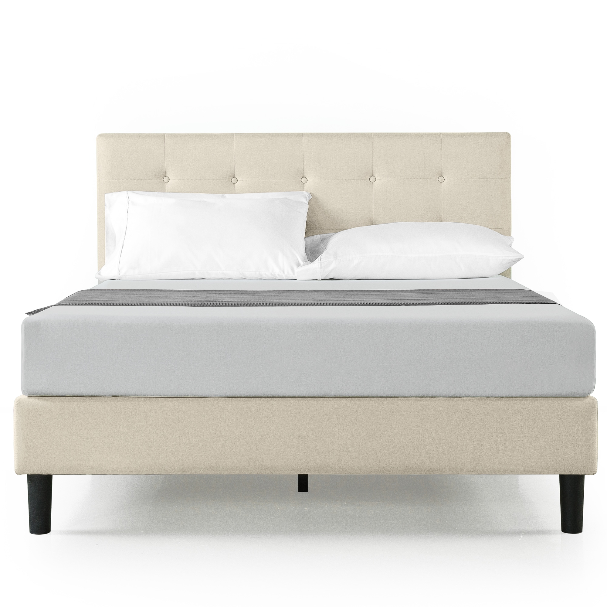 Zinus Queen Beige Metal Tufted Platform Bed with Headboard