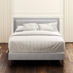 Zinus King Light Gray Tufted Bed Frame with Headboard