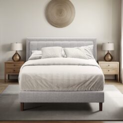 Zinus King Light Gray Tufted Bed Frame with Headboard