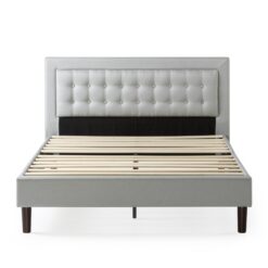 Zinus King Light Gray Tufted Bed Frame with Headboard