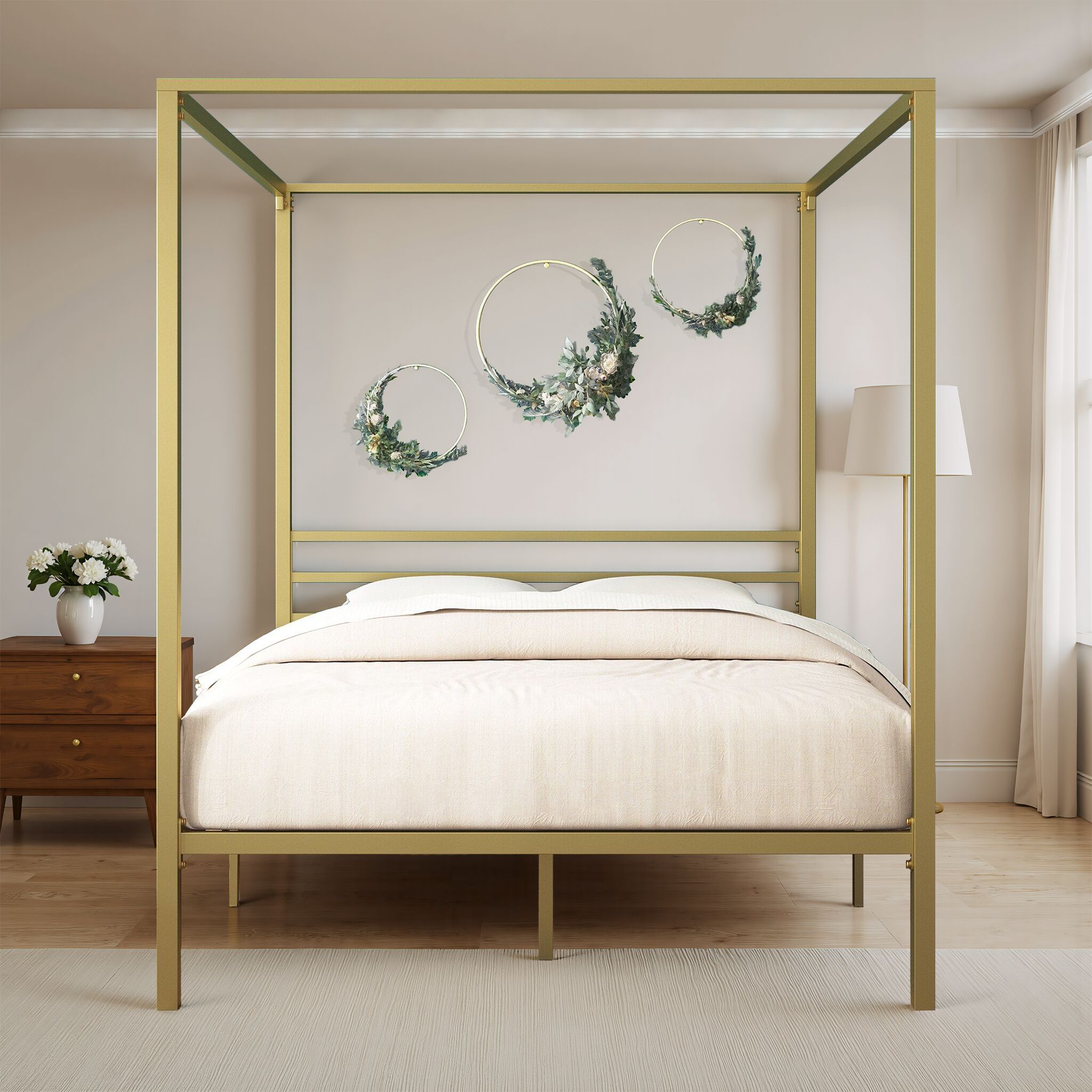 Zinus Queen Gold Metal Bed Frame with Headboard