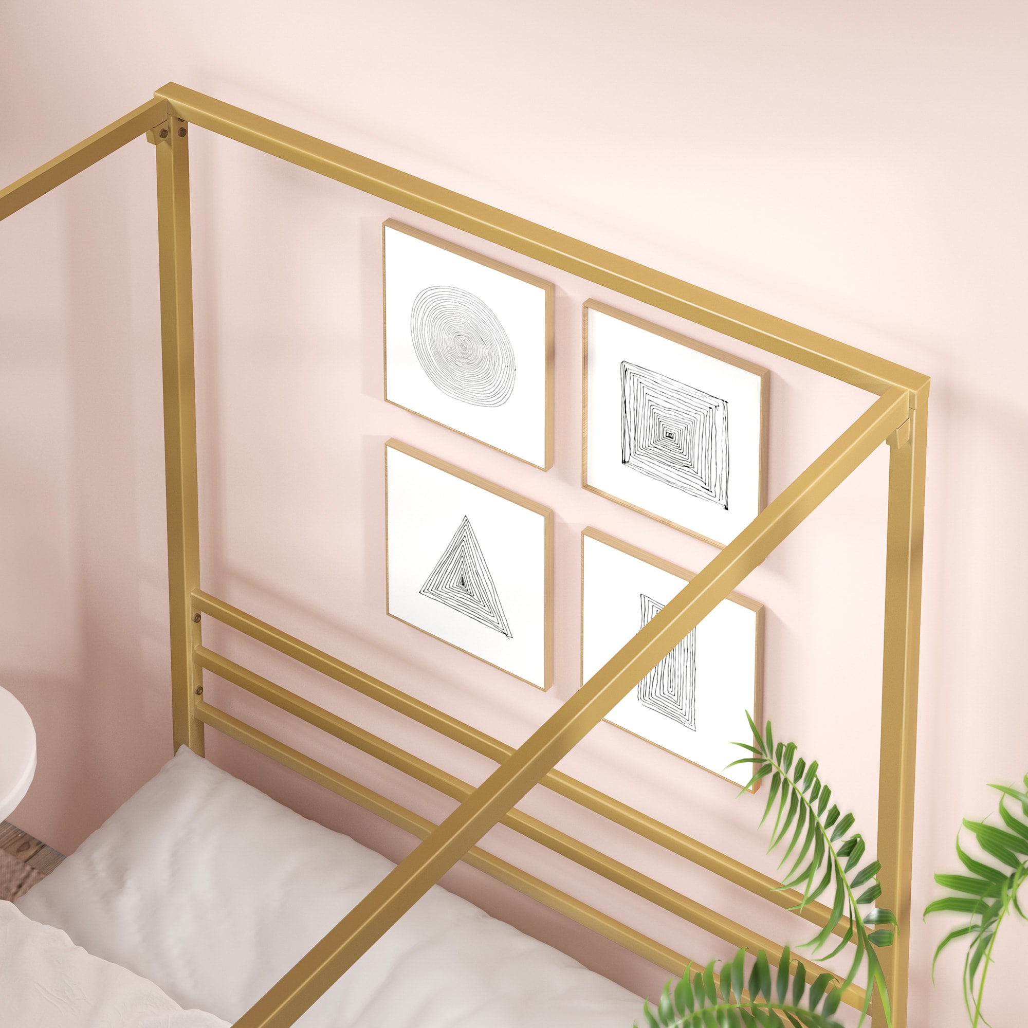 Zinus Queen Gold Metal Bed Frame with Headboard