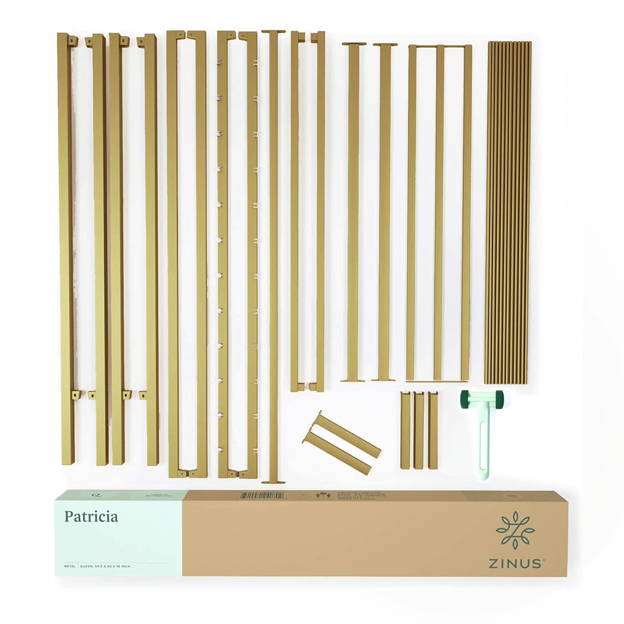 Zinus Queen Gold Metal Bed Frame with Headboard