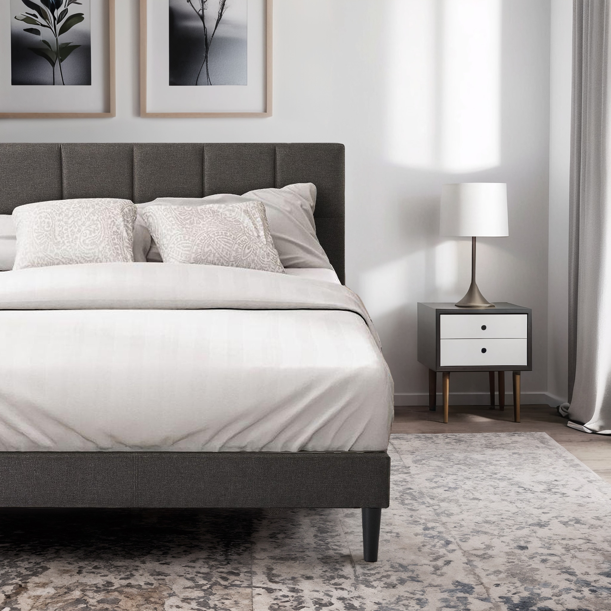 Zinus King Gray Metal with Headboard
