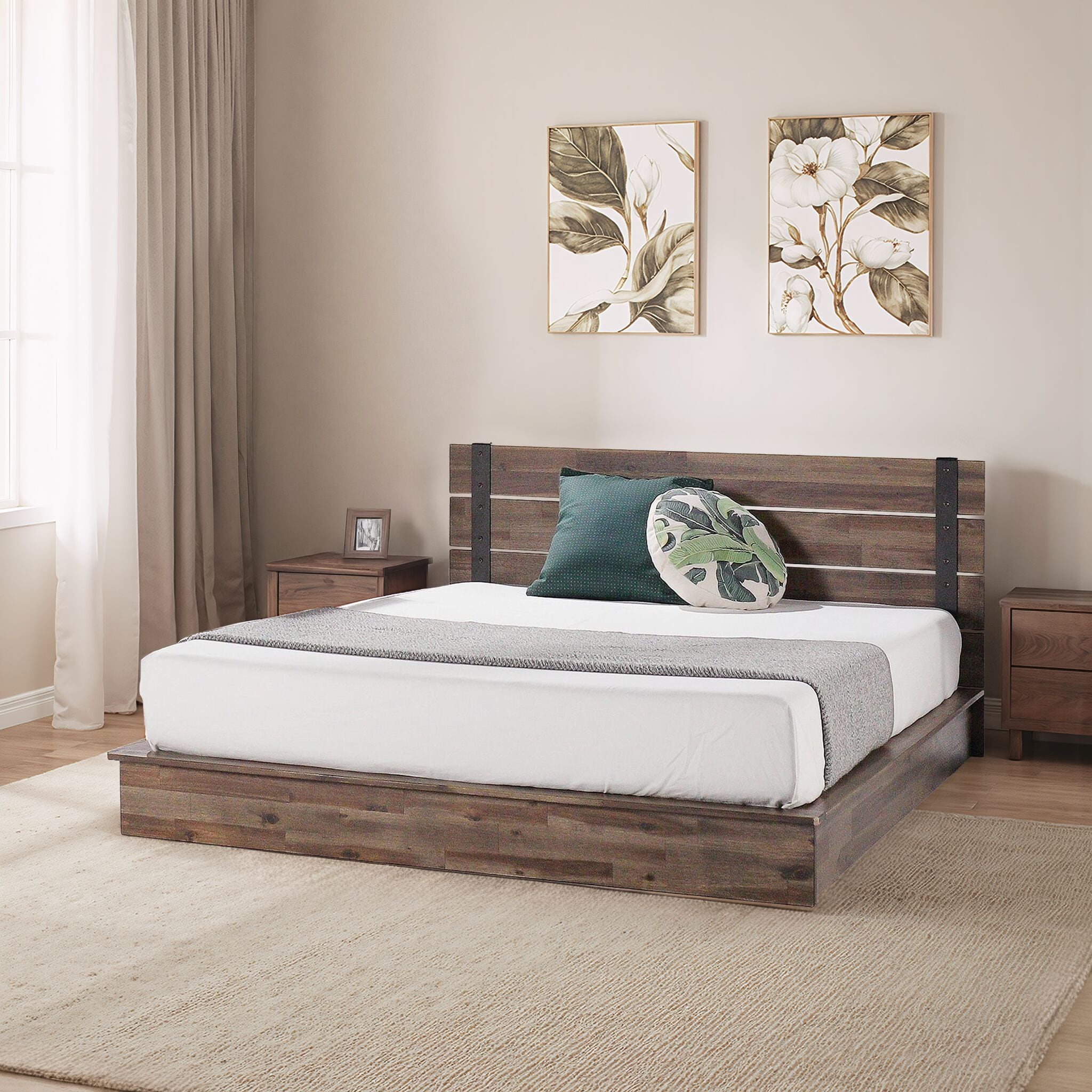 Zinus Queen Woodgrain Wood Platform Bed with Headboard
