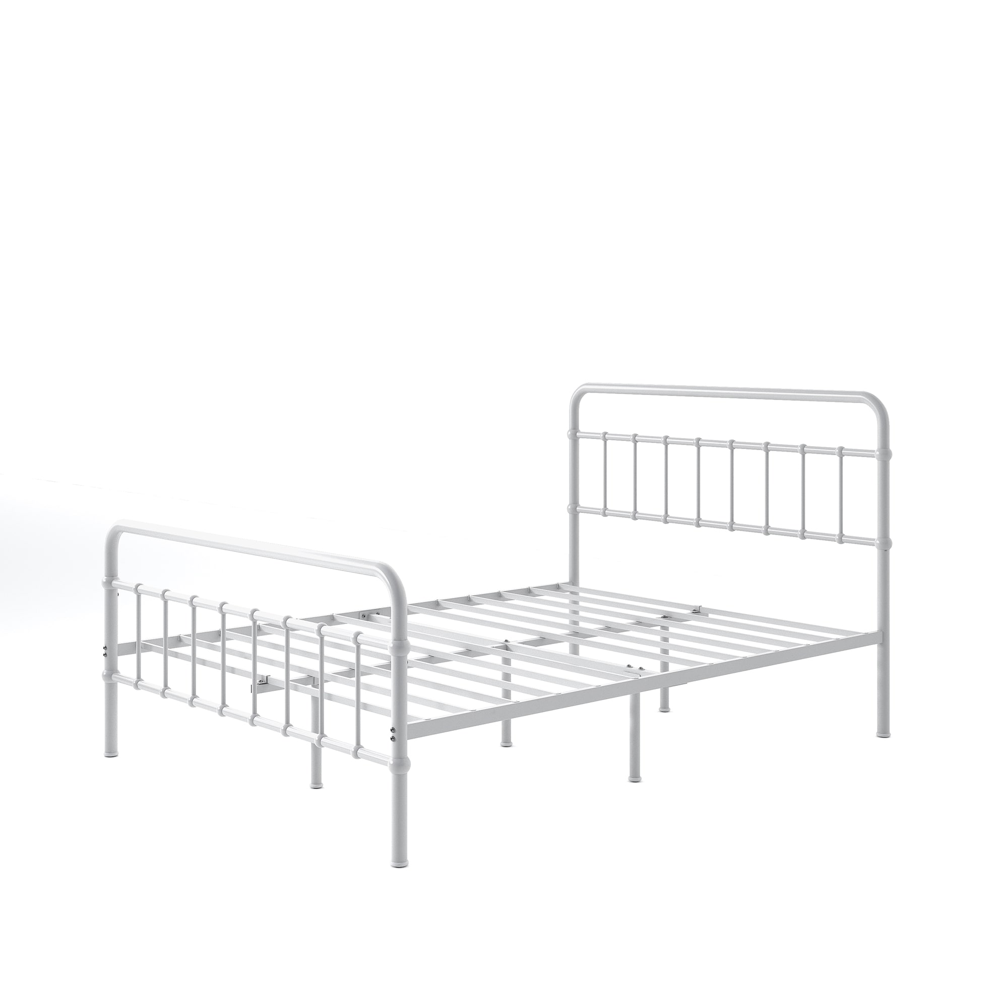 Zinus Queen White Metal Platform Bed with Headboard