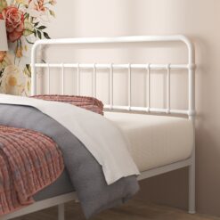 Zinus Queen White Metal Platform Bed with Headboard