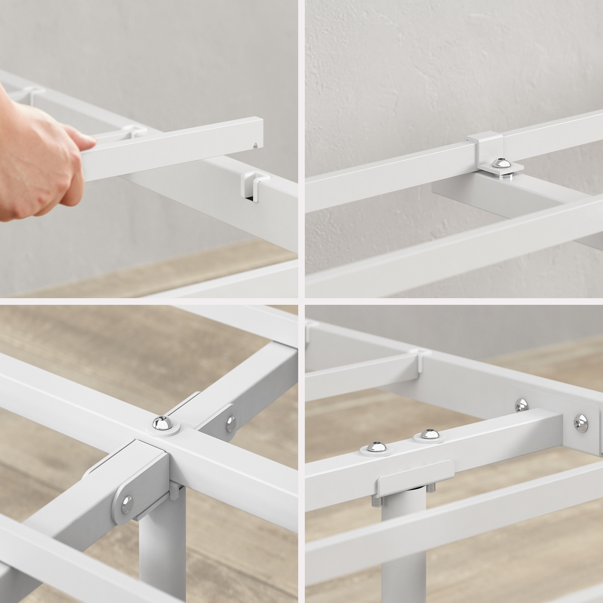 Zinus Queen White Metal Platform Bed with Headboard
