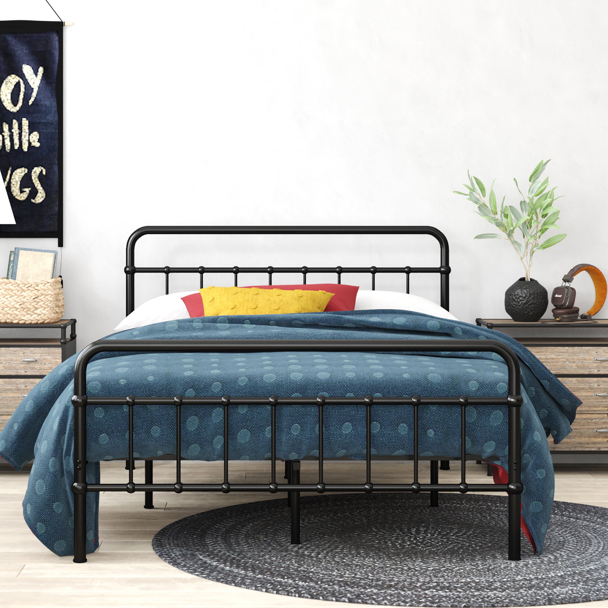 Zinus King Black Metal Platform Bed with Headboard