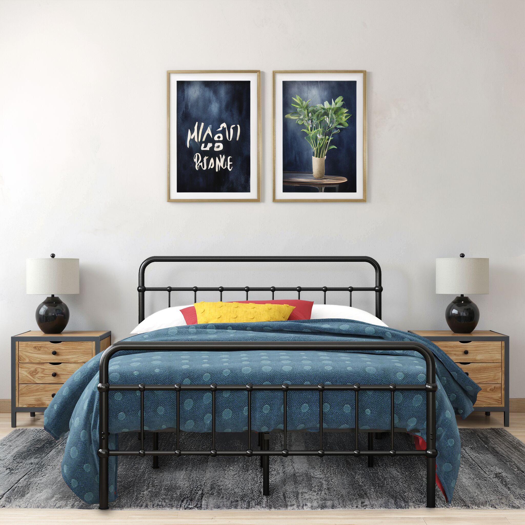 Zinus King Black Metal Platform Bed with Headboard