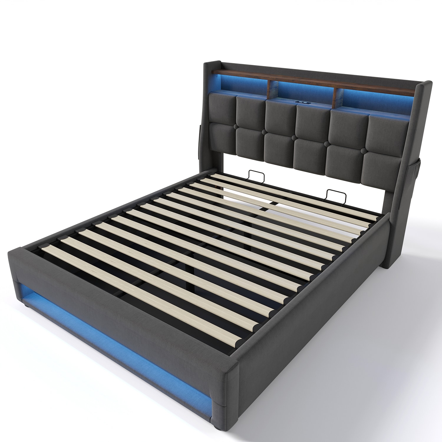 GZMR Full Gray Platform Bed Storage with Headboard