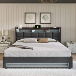 GZMR Full Gray Platform Bed Storage with Headboard