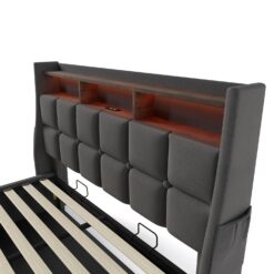 GZMR Full Gray Platform Bed Storage with Headboard