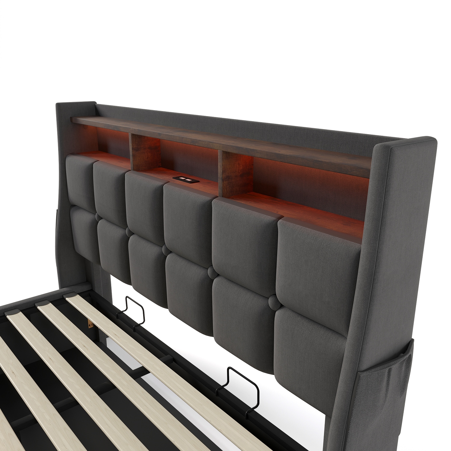 GZMR Full Gray Platform Bed Storage with Headboard