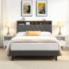 GZMR King Dark Gray Bed Frame Storage with Headboard