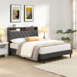 GZMR King Dark Gray Bed Frame Storage with Headboard