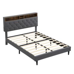 GZMR King Dark Gray Bed Frame Storage with Headboard