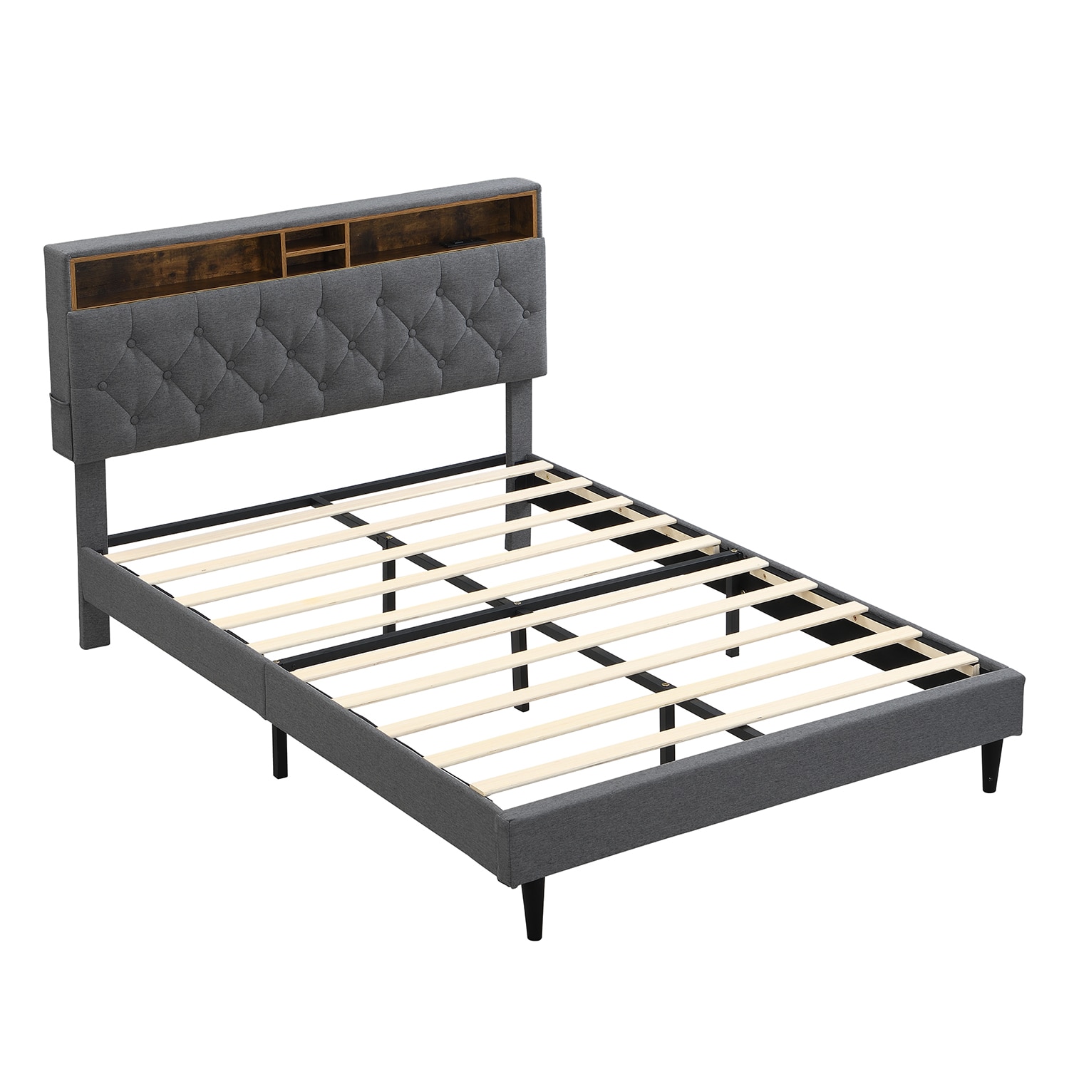 GZMR King Dark Gray Bed Frame Storage with Headboard