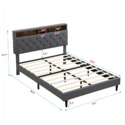 GZMR King Dark Gray Bed Frame Storage with Headboard