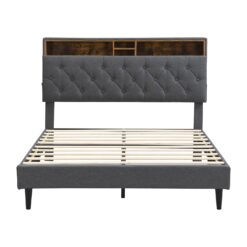 GZMR King Dark Gray Bed Frame Storage with Headboard