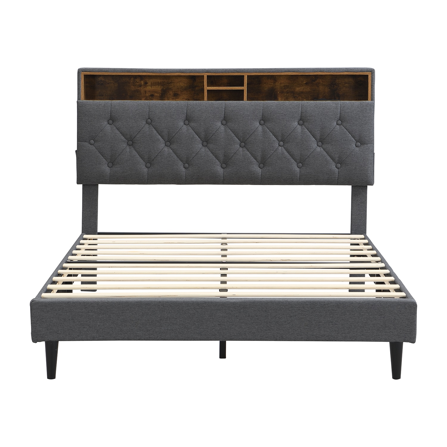GZMR King Dark Gray Bed Frame Storage with Headboard