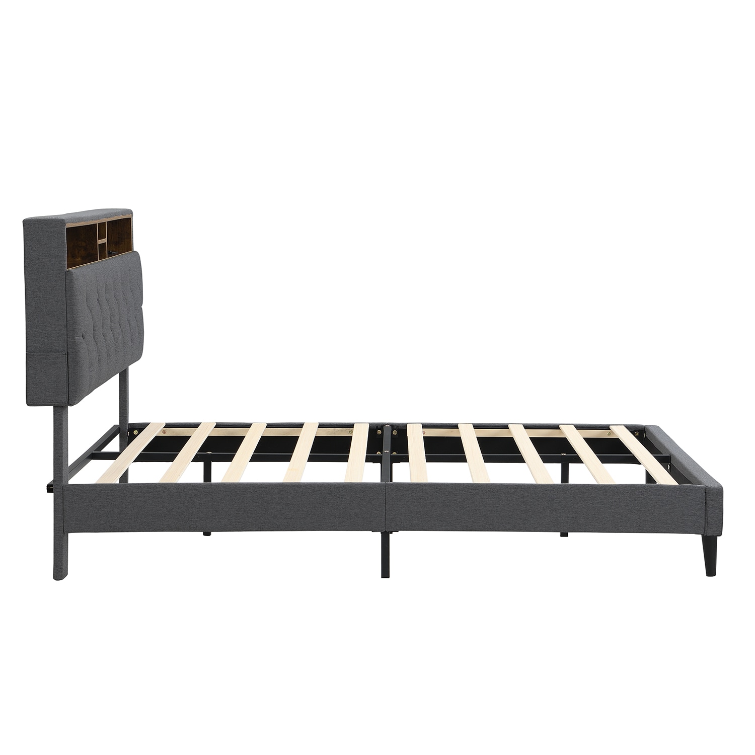 GZMR King Dark Gray Bed Frame Storage with Headboard