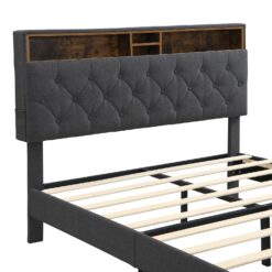 GZMR King Dark Gray Bed Frame Storage with Headboard