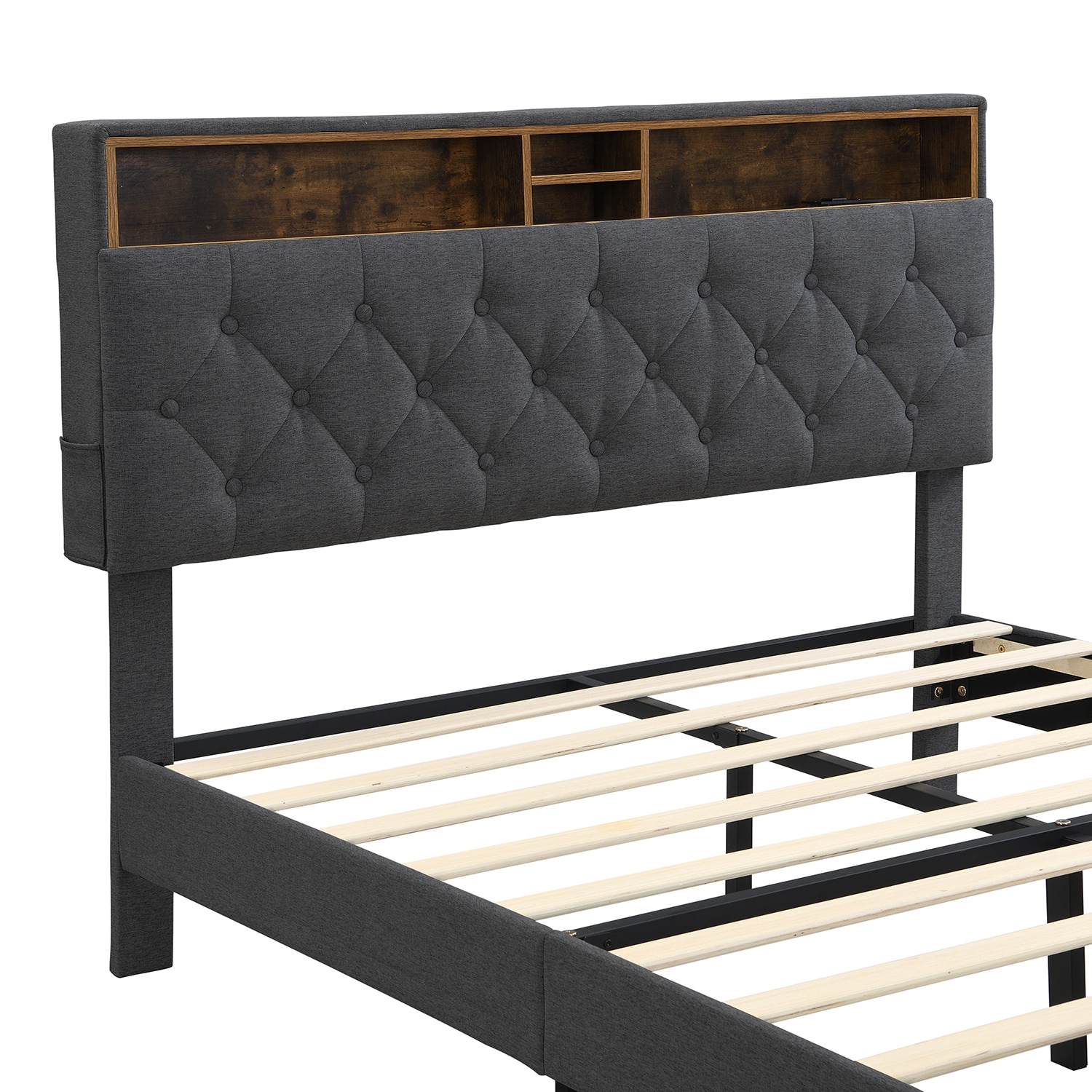 GZMR King Dark Gray Bed Frame Storage with Headboard