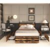GZMR Queen Black+Brown Metal Bed Frame Storage with Headboard