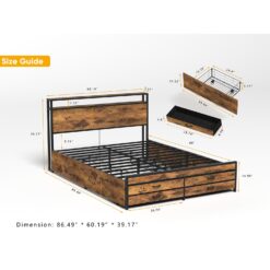 GZMR Queen Black+Brown Metal Bed Frame Storage with Headboard