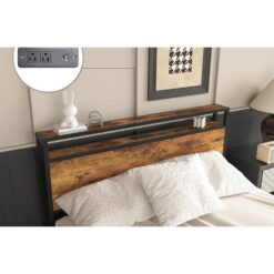 GZMR Queen Black+Brown Metal Bed Frame Storage with Headboard
